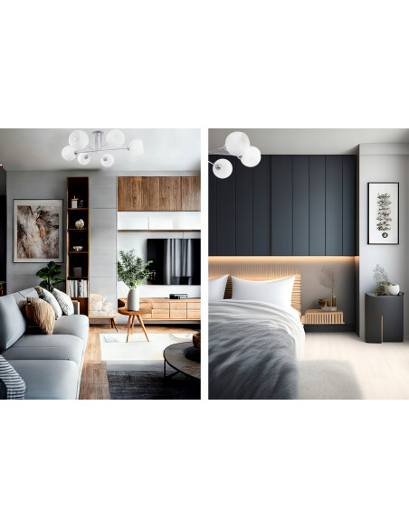 Lampa sufitowa ASTURIA 6 - nowoczesny design z matowymi kloszami, idealna do eleganckich wnętrz i różnych pomieszczeń.