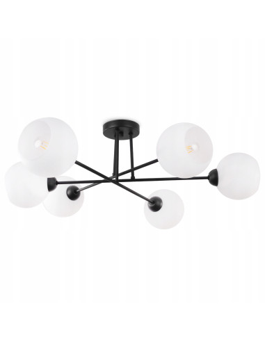 Nowoczesna lampa sufitowa ASTURIA z 6 kloszami w czerni - elegancki plafon do wnętrz skandynawskich i glamour
