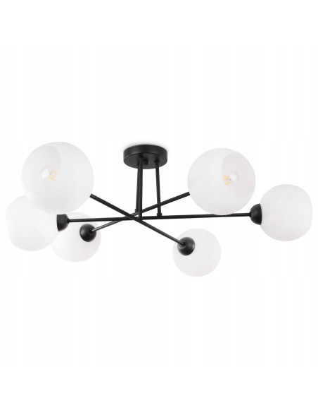 Nowoczesna lampa sufitowa ASTURIA z 6 kloszami w czerni - elegancki plafon do wnętrz skandynawskich i glamour
