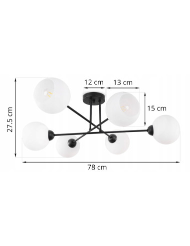 Nowoczesna lampa sufitowa ASTURIA z 6 kloszami w czerni - elegancki plafon do wnętrz skandynawskich i glamour