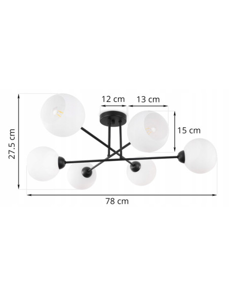 Nowoczesna lampa sufitowa ASTURIA z 6 kloszami w czerni - elegancki plafon do wnętrz skandynawskich i glamour