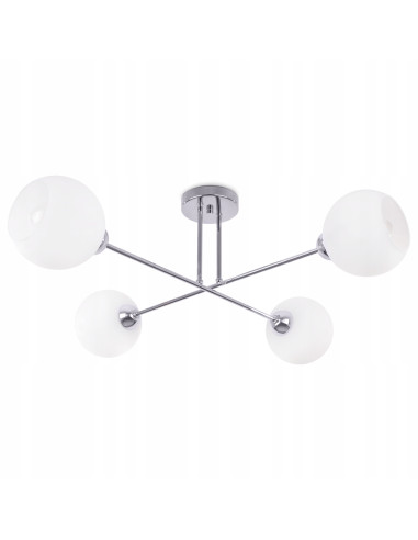 Plafon Asturia z chromem i 4 mlecznymi kloszami – nowoczesne oświetlenie do kuchni i jadalni