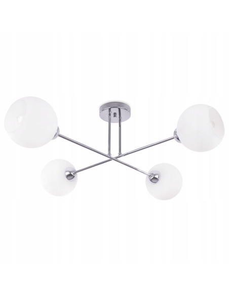 Plafon Asturia z chromem i 4 mlecznymi kloszami – nowoczesne oświetlenie do kuchni i jadalni