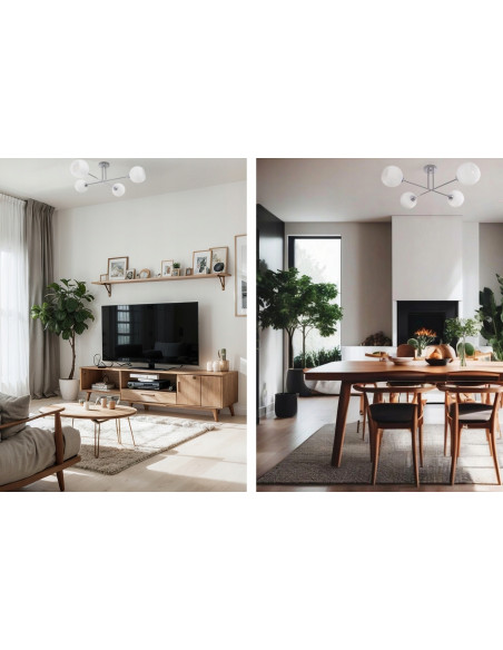 Plafon Asturia z chromem i 4 mlecznymi kloszami – nowoczesne oświetlenie do kuchni i jadalni