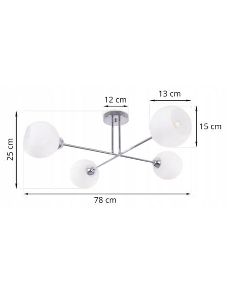 Plafon Asturia z chromem i 4 mlecznymi kloszami – nowoczesne oświetlenie do kuchni i jadalni