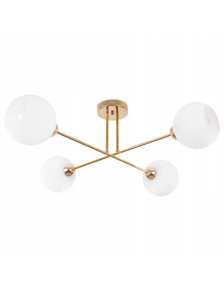 Plafon złoty ASTURIA z 4 kloszami - elegancka lampa sufitowa do salonu, sypialni i biura w nowoczesnym stylu