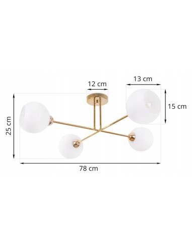 Plafon złoty ASTURIA z 4 kloszami - elegancka lampa sufitowa do salonu, sypialni i biura w nowoczesnym stylu