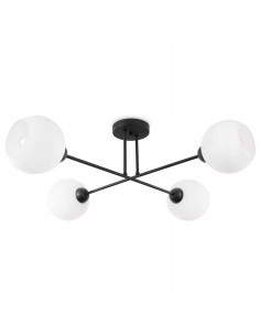 Plafon sufitowy Asturia z 4 białymi kloszami, nowoczesna lampa do salonu, jadalni i biura w eleganckiej czerni i bieli