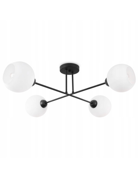 Plafon sufitowy Asturia z 4 białymi kloszami, nowoczesna lampa do salonu, jadalni i biura w eleganckiej czerni i bieli