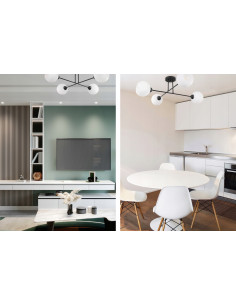 Plafon sufitowy Asturia z 4 białymi kloszami, nowoczesna lampa do salonu, jadalni i biura w eleganckiej czerni i bieli 2