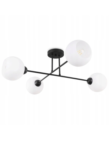 Plafon sufitowy Asturia z 4 białymi kloszami, nowoczesna lampa do salonu, jadalni i biura w eleganckiej czerni i bieli