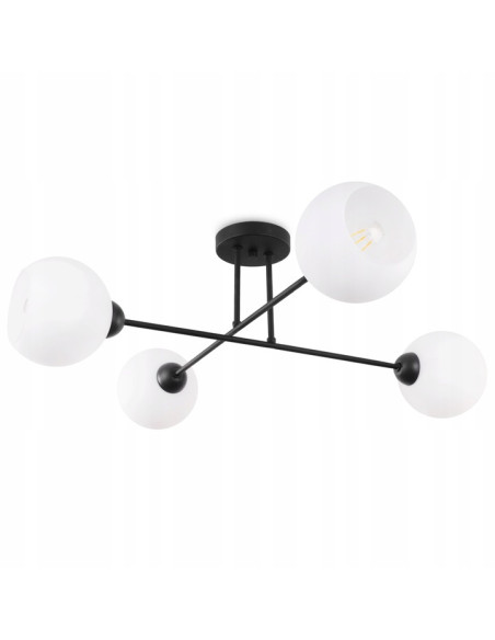 Plafon sufitowy Asturia z 4 białymi kloszami, nowoczesna lampa do salonu, jadalni i biura w eleganckiej czerni i bieli
