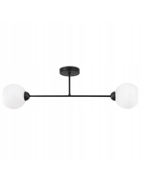 Plafon sufitowy ASTURIA z 2 białymi kloszami w eleganckim czarnym wykończeniu - stylowe oświetlenie do każdego wnętrza