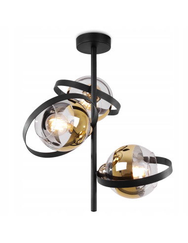 Elegancka lampa sufitowa RONDA w złotym i czarnym – nowoczesny plafon do salonu i różnych wnętrz
