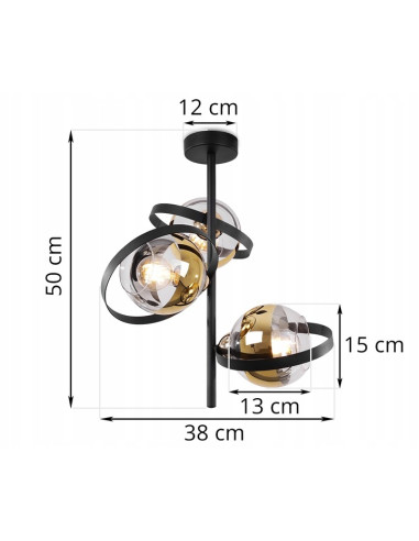 Elegancka lampa sufitowa RONDA w złotym i czarnym – nowoczesny plafon do salonu i różnych wnętrz