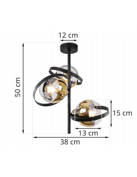 Elegancka lampa sufitowa RONDA w złotym i czarnym – nowoczesny plafon do salonu i różnych wnętrz