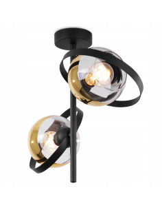 Lampa sufitowa Ronda w czarnym i złotym kolorze, regulowana wysokość, eleganckie klosze szklane E27, 2 punkty świetlne