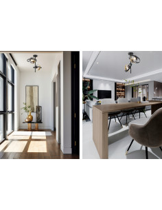 Lampa sufitowa Ronda w czarnym i złotym kolorze, regulowana wysokość, eleganckie klosze szklane E27, 2 punkty świetlne 2