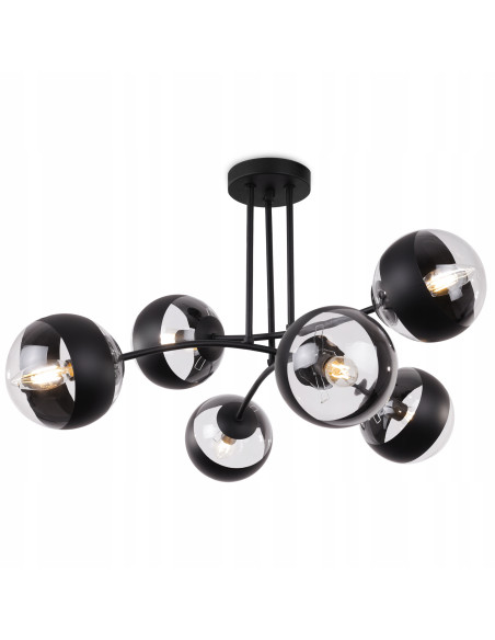 Lampa sufitowa Toledo 6-klośnikowa, czarna, nowoczesny design do eleganckich wnętrz - idealna do salonu i jadalni