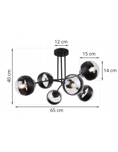Lampa sufitowa Toledo 6-klośnikowa, czarna, nowoczesny design do eleganckich wnętrz - idealna do salonu i jadalni