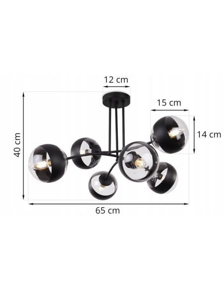 Lampa sufitowa Toledo 6-klośnikowa, czarna, nowoczesny design do eleganckich wnętrz - idealna do salonu i jadalni