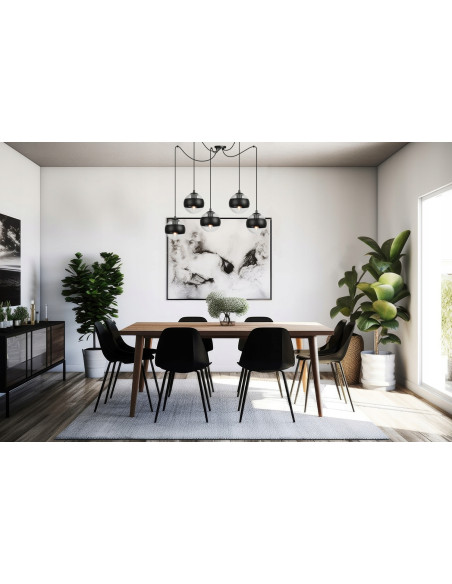 Lampa sufitowa industrialna TOLEDO 5L, czarna metalowo-szklana, regulowana, do biura i jadalni