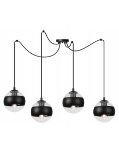 Lampa wisząca TOLEDO w stylu industrialnym z regulacją wysokości i 4 źródłami światła E14, klosze szklane z czarnym akcentem