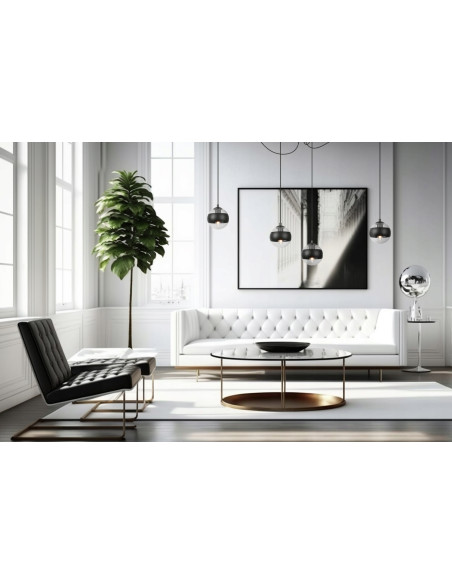 Lampa wisząca TOLEDO w stylu industrialnym z regulacją wysokości i 4 źródłami światła E14, klosze szklane z czarnym akcentem