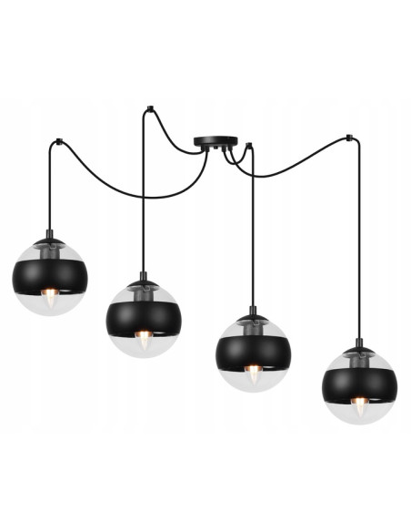 Lampa wisząca TOLEDO w stylu industrialnym z regulacją wysokości i 4 źródłami światła E14, klosze szklane z czarnym akcentem