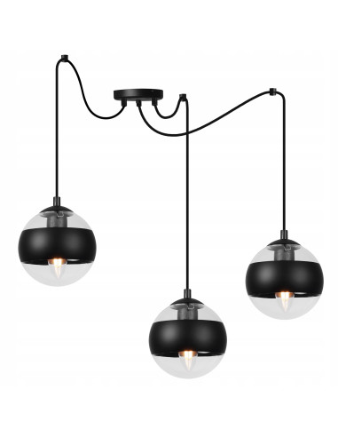 Lampa wisząca TOLEDO 3-punktowa z czarnymi paskami – nowoczesne oświetlenie do kuchni i jadalni