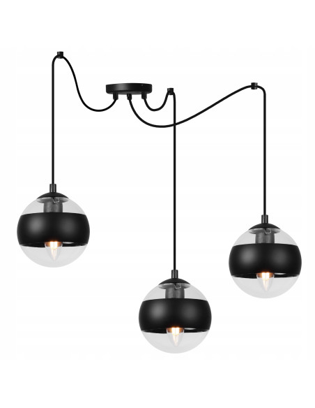 Lampa wisząca TOLEDO 3-punktowa z czarnymi paskami – nowoczesne oświetlenie do kuchni i jadalni