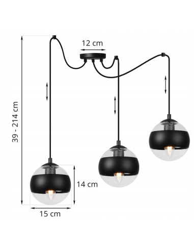 Lampa wisząca TOLEDO 3-punktowa z czarnymi paskami – nowoczesne oświetlenie do kuchni i jadalni