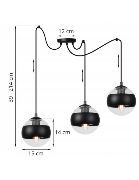 Lampa wisząca TOLEDO 3-punktowa z czarnymi paskami – nowoczesne oświetlenie do kuchni i jadalni