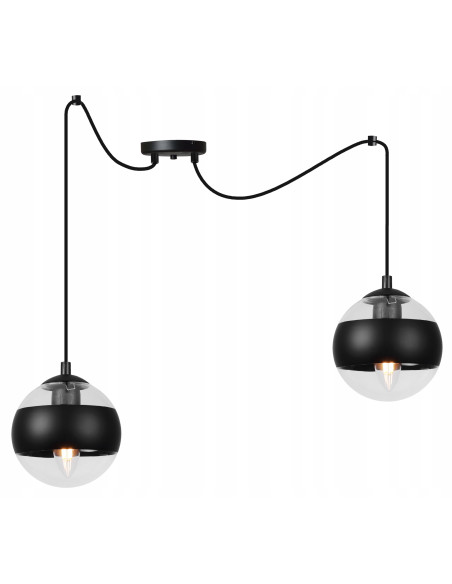 Lampa wisząca TOLEDO w stylu industrialnym z regulowanym kloszem - czarny metal, szkło, 2 punkty świetlne E14