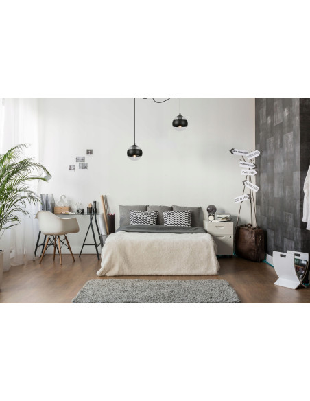 Lampa wisząca TOLEDO w stylu industrialnym z regulowanym kloszem - czarny metal, szkło, 2 punkty świetlne E14