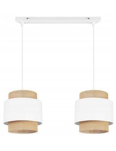 Podwójna lampa wisząca BOHO w bieli i beżu z drewnianą siateczką - nowoczesny styl do każdego wnętrza