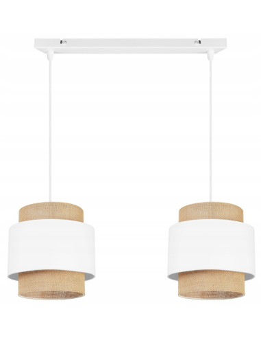 Podwójna lampa wisząca BOHO w bieli i beżu z drewnianą siateczką - nowoczesny styl do każdego wnętrza