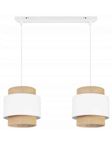 Podwójna lampa wisząca BOHO w bieli i beżu z drewnianą siateczką - nowoczesny styl do każdego wnętrza