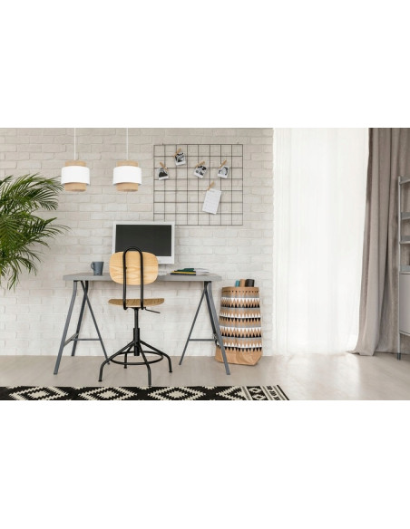 Podwójna lampa wisząca BOHO w bieli i beżu z drewnianą siateczką - nowoczesny styl do każdego wnętrza