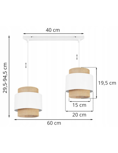 Podwójna lampa wisząca BOHO w bieli i beżu z drewnianą siateczką - nowoczesny styl do każdego wnętrza