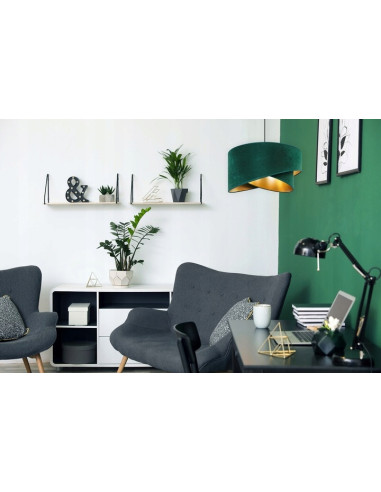Lampa wisząca Mediolan w zieleni z złotym akcentem – idealne oświetlenie do salonu i eleganckich wnętrz.