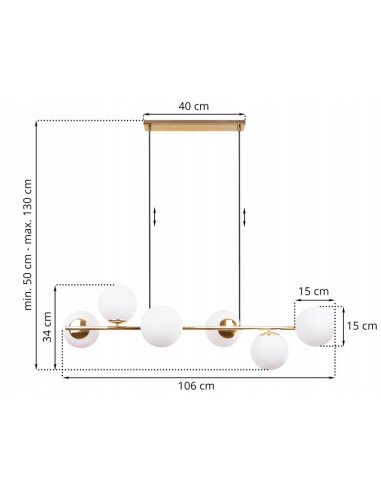Lampa wisząca SIENA 6-punktowa w złotym kolorze z białymi kloszami - elegancja dla nowoczesnych wnętrz