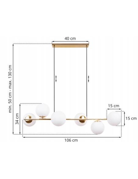 Lampa wisząca SIENA 6-punktowa w złotym kolorze z białymi kloszami - elegancja dla nowoczesnych wnętrz