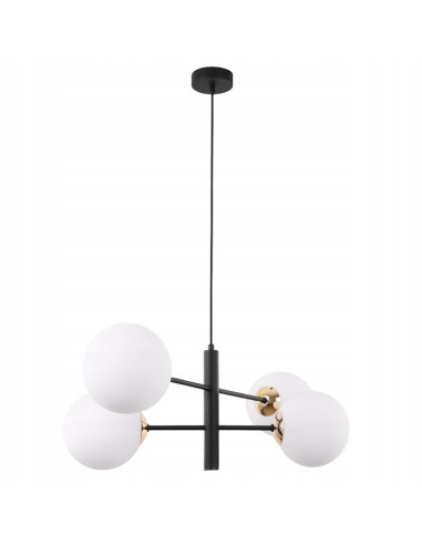 Lampa wisząca VICENZA z czarnymi ramionami i mlecznymi kloszami - nowoczesne oświetlenie do jadalni i biura