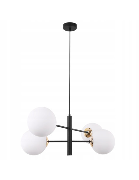 Lampa wisząca VICENZA z czarnymi ramionami i mlecznymi kloszami - nowoczesne oświetlenie do jadalni i biura