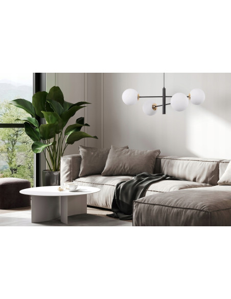 Lampa wisząca VICENZA z czarnymi ramionami i mlecznymi kloszami - nowoczesne oświetlenie do jadalni i biura