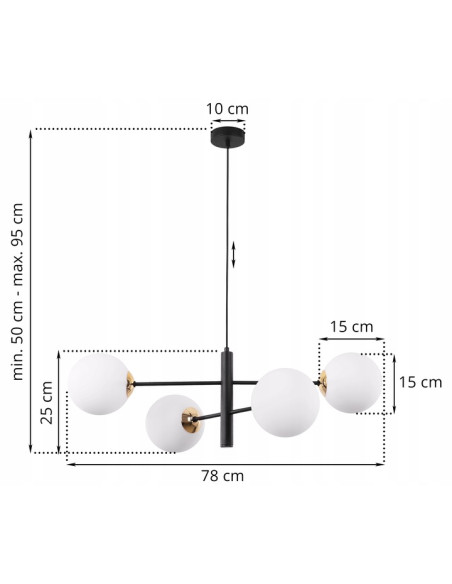 Lampa wisząca VICENZA z czarnymi ramionami i mlecznymi kloszami - nowoczesne oświetlenie do jadalni i biura