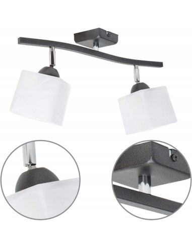 Plafon Tina 2 - Elegancki grafitowy plafon z regulowanymi kwadratowymi kloszami do nowoczesnych wnętrz