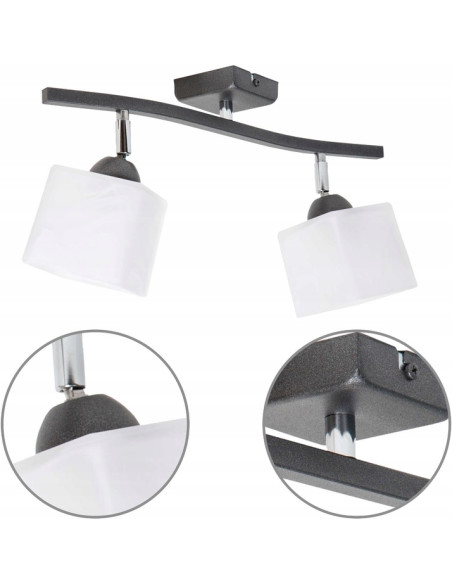 Plafon Tina 2 - Elegancki grafitowy plafon z regulowanymi kwadratowymi kloszami do nowoczesnych wnętrz