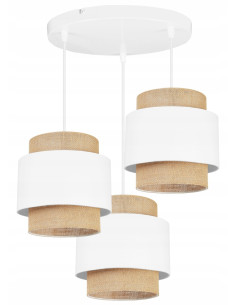 Skandynawska lampa wisząca Boho 3-punktowa z juty w bieli i beżu - eleganckie oświetlenie do wnętrz Light Home